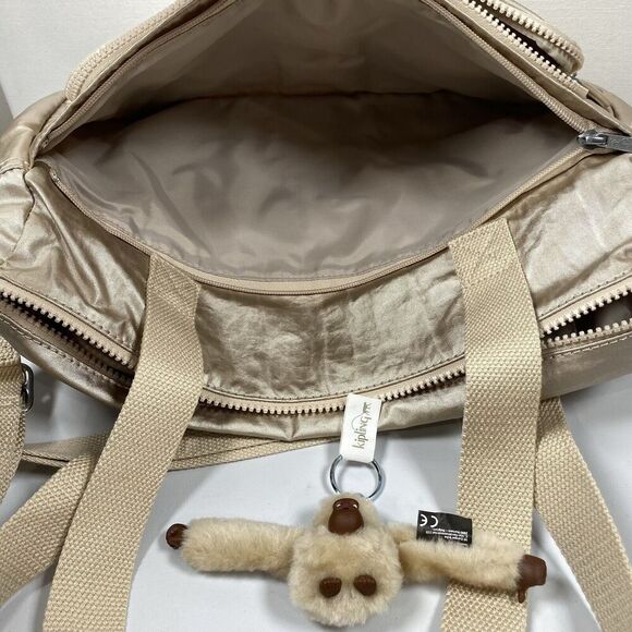 Kipling Cyrene Carry On Travel Bag Crossbody Double Handle Sparkly Gold With Tag - Picture 12 of 16
